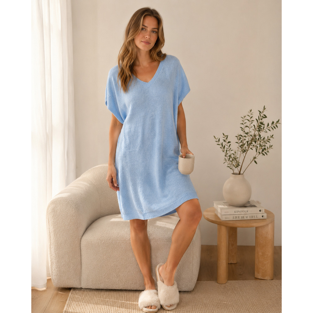 Softies Cozy Cloud Caftan Sky Blue Oversized Cozy Sleepwear XS Loungewear